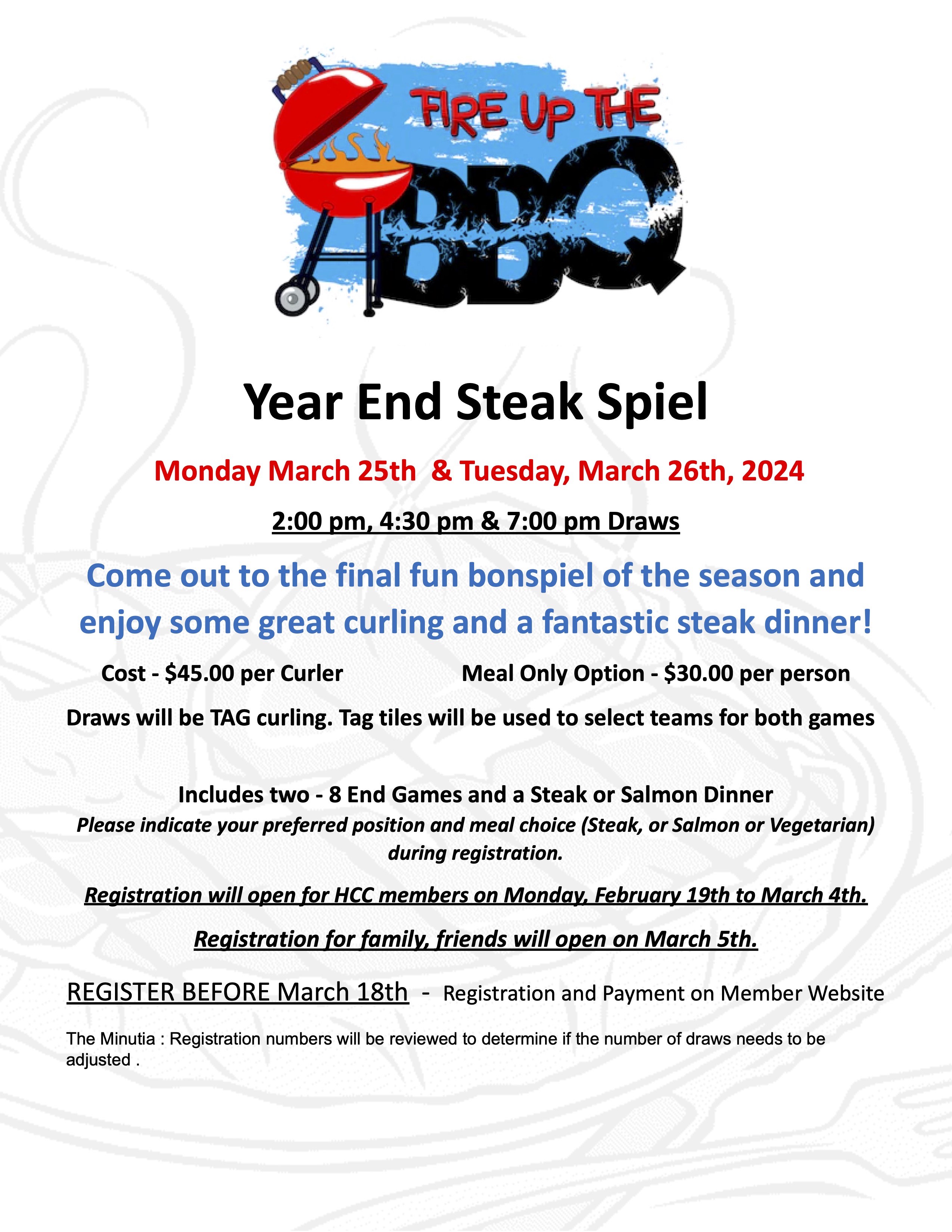 Huntsville Curling Club - 2024 Season End Steak Spiel 2:00 p.m.-Bonspiel